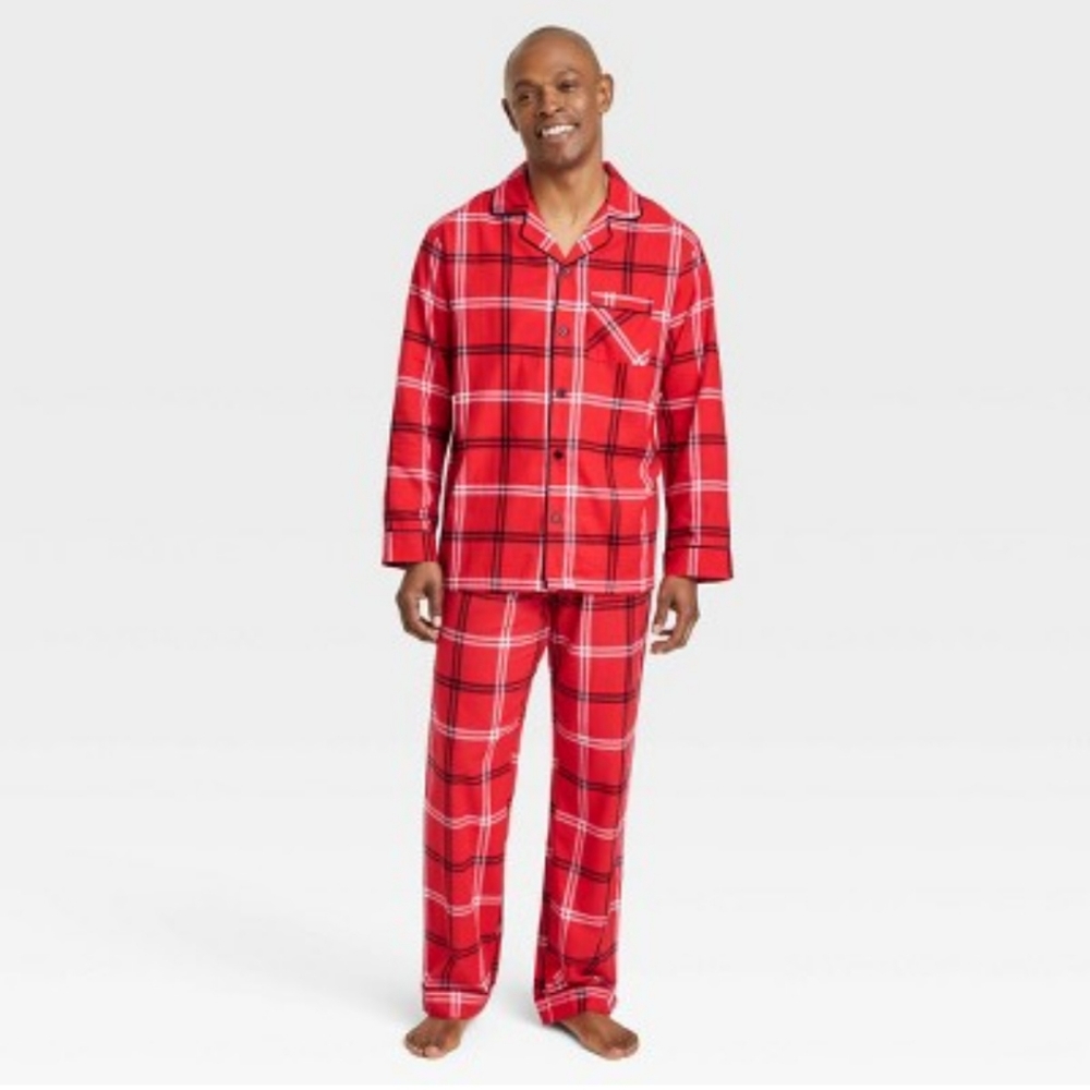 Wondershop Men's Plaid Flannel Matching Family Pajama Set ~ Red